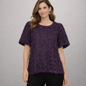 Cato Collection Women Top Plus 14W‎ Purple Chiffon Ribbon Tie Whimsigoth Fairy
